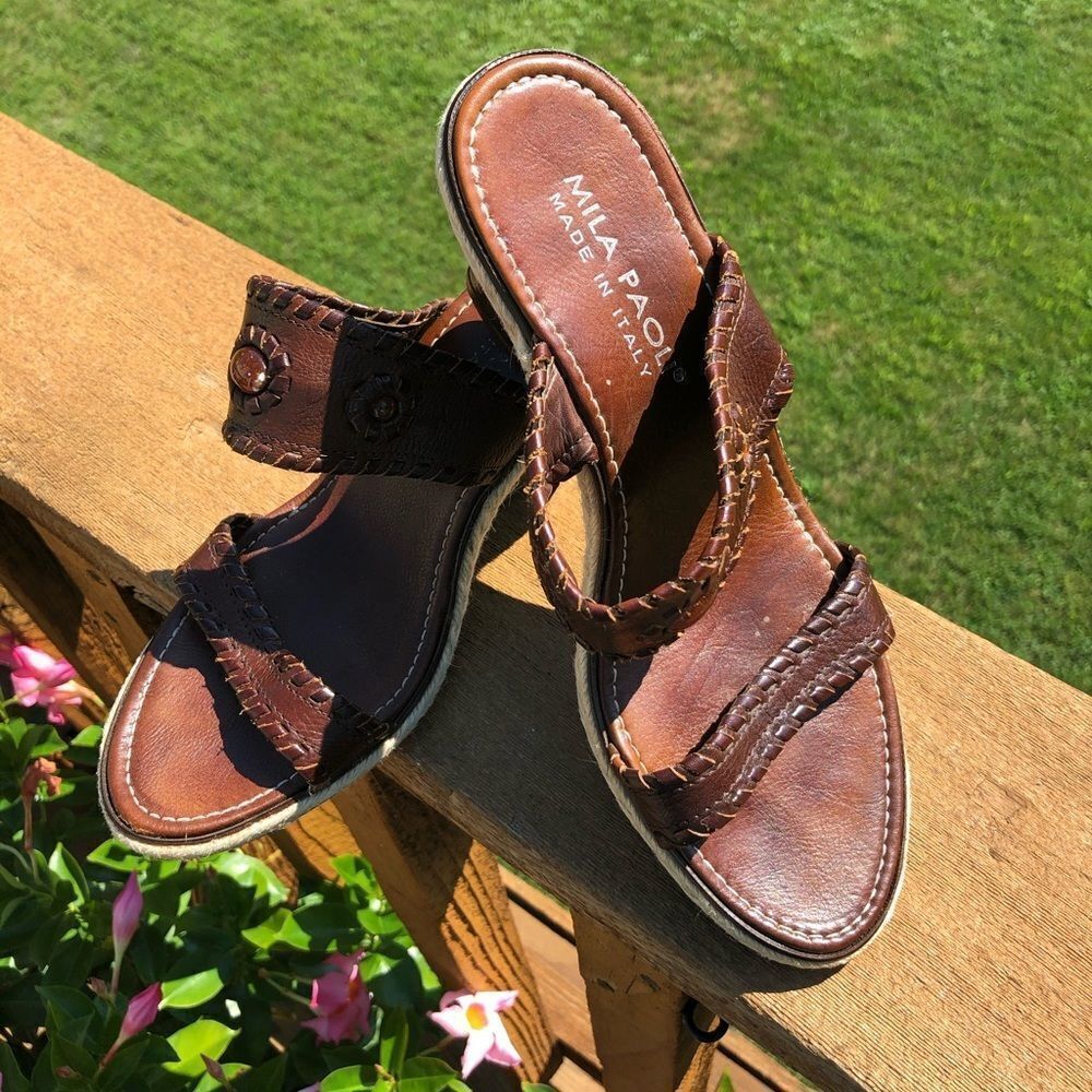 Mila Paoli brown leather wedge sandals size 6 - Picture 12 of 12